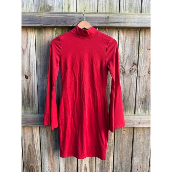 Y2K Vintage Red Bell Sleeve Dress Bodycon Date Night - Picture 8 of 10